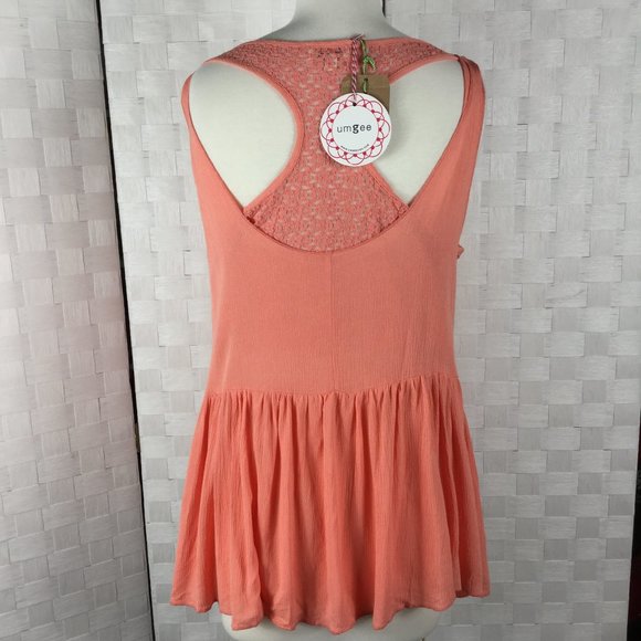 Umgee Salmon Crocheted Lace, Racer Back Swing Tank - Picture 2 of 7